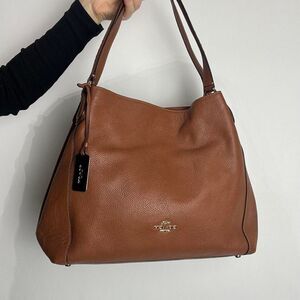 Coach Edie Brown Leather Hobo Shoulder Bag with Gold Hardware